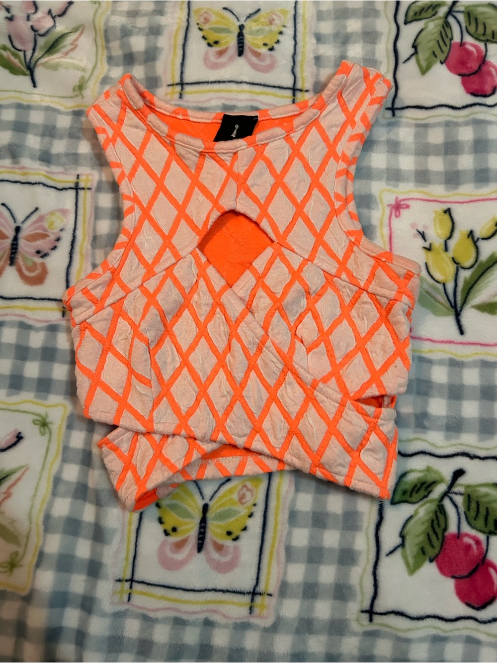 Neon Coral Diamond Cutout Crop Top by